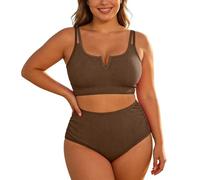 Conjuntos de Bikinis para Mujer Traje de Baño de Cuello en V Tallas Grandes Dos Piezas Conjunto Bañador Control de Vientre de Cintura Alta Bikini de Playa Verano