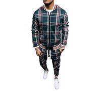 Conjuntos De Chándal A Cuadros para Hombre Pantalones De Jogging Trajes Deportivos De Manga Larga con Cremallera Completa para Gimnasio Atlético