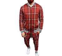 Conjuntos De Chándal A Cuadros para Hombre Pantalones De Jogging Trajes Deportivos De Manga Larga con Cremallera Completa para Gimnasio Atlético