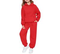 Conjuntos de chándal para niños y niñas, moda pura, de un solo color, suave, de manga larga, con capucha, ropa deportiva para niños, conjunto de jogging y pantalón, idea de regalo para niños, rojo, 7