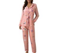 Conjuntos de descanso para mujer, trajes de dos piezas, camisones y | Pijama con botones para mujer con bolsillos, manga larga, estampado a cuadros, solapa con botones frontales