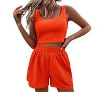 Conjuntos de Dos Piezas, Conjuntos de Pantalones Cortos de Verano para Mujer, Top Corto sin Mangas a Juego de 2 Piezas y Pantalones Cortos de Cintura Alta Entrega Ropa Mujer Pantalones Cintura