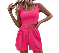 Conjuntos de Dos Piezas, Conjuntos de Pantalones Cortos de Verano para Mujer, Top Corto sin Mangas a Juego de 2 Piezas y Pantalones Cortos de Cintura Alta Entrega Ropa Conjunto Corto Deporte Mujer