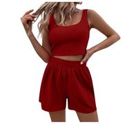 Conjuntos de dos piezas para mujer, conjuntos de pantalones cortos de verano, Top corto sin mangas a juego de 2 piezas y pantalones cortos de cintura alta para mujer Pantalones Cortos Pantalones De