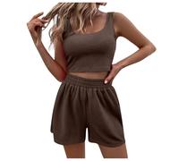 Conjuntos de dos piezas para mujer, conjuntos de pantalones cortos de verano, Top corto sin mangas a juego de 2 piezas y pantalones cortos de cintura alta para mujer Pantalones Cortos Talla Mujer