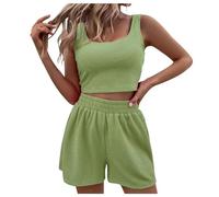 Conjuntos de dos piezas para mujer, conjuntos de pantalones cortos de verano, Top corto sin mangas a juego de 2 piezas y pantalones cortos de cintura alta para mujer Pantalón Deportivo Mujer Corto