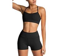 Conjuntos de entrenamiento para mujer, 2 piezas, trajes de yoga de talle alto, polainas de yoga y sujetador deportivo ropa de gimnasio chándal - Negro - 40-42