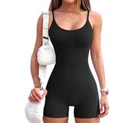 Conjuntos de entrenamiento para mujer, mono de yoga acanalado, ajustado, una pieza, con tirantes finos, pantalones cortos, mono deportivo