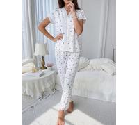 Conjuntos de estar por casa para mujer, conjunto de pijama de canalé con ribete de encaje, top con botones y pantalón largo, 2 piezas.