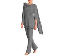 Conjuntos de gasa de 2 piezas para mujer con niveles, traje de pantalón para madre de la novia, traje vestido para boda, baile de graduación y noche, gris, 42