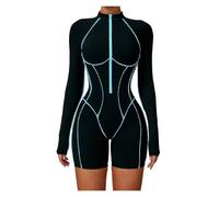 Conjuntos De Gimnasio Para Mujer Women Tracksuit Yoga Set Short Jumpsuits Zipper Long Sleeved Bodysuit Fitness Rompers Sportswear Gym Set Push Up Workout Clothes Para Yoga Y Entrenamiento(Blue-black,S