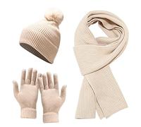 Conjuntos de gorro cálido de invierno para mujeres adultas, guantes de punto a prueba de viento, gorro de esquí, ciclismo, gorras de béisbol al aire libre, beige, Talla única