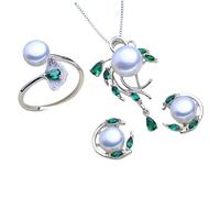 Conjuntos De Joyas De Perlas Esmeralda De Plata Esterlina 925 Pendientes De Botón Naturales Collar Colgante Bohemio Anillo De Piedras Verdes Para Mujer