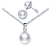 Conjuntos de joyas en plata 925 con elegantes pendientes y collar de perlas, circón con incrustaciones