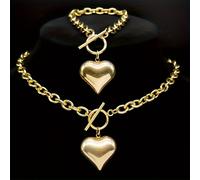 Conjuntos de Joyería con Colgante de de Melocotón de Amor para Mujeres y Hombres, Acero Inoxidable, Color Dorado, Gargantilla Estética, Collar Vintage, Conjuntos de Pulseras