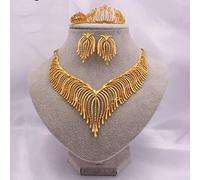 Conjuntos De Joyería para Mujer África Etiopía Dubái Moda Oro Nupcial Regalos De Boda Collar Pendiente Anillo Pulsera Conjunto India Joyería