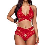 Conjuntos de lencería para mujer, conjunto de lencería de encaje, seductora combinación de sujetador y bragas para las noches, perfecto para ocasiones y ocasiones en el pecho abierto, rojo, 3XL