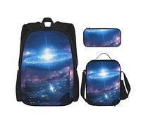 Conjuntos de mochila escolar 3 piezas Estudiantes Adolescentes (planeta chispeante de nebulosa galáctica) Bolsa de libros + Bolsa de almuerzo + Estuche de lápices Lindo Trabajo universitario Gimnasi