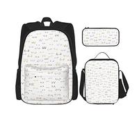 Conjuntos de mochila escolar 3 piezas Estudiantes Adolescentes (Todos los pechos de los senos son hermosos blancos) Bolsa de libros + Bolsa de almuerzo + Estuche de lápices Lindo Trabajo universitar