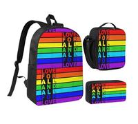 Conjuntos de mochila LGBT Gay Pride Rainbow Love For All y 17 pulgadas, bolsa de almuerzo, mochila ligera para el día a día.