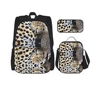 Conjuntos de mochila Mochila escolar de 3 piezas Adolescentes Estudiantes (Baby Cheetah Leopard) Bolsa de libros + Bolsa de almuerzo + Estuche de lápices Mochila linda Trabajo universitario Gimnasio