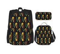Conjuntos de mochila Mochila escolar de 3 piezas Adolescentes Estudiantes (Rasta Lion Jamaican Reggae Love) Bolsa de libros + Bolsa de almuerzo + Estuche de lápices Lindo Trabajo universitario Gimna