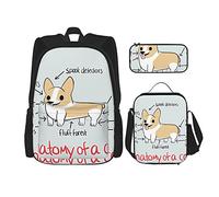 Conjuntos de mochila Mochila escolar de 3 piezas Estudiantes Adolescentes (Anatomía de un Corgi) Mochila + Bolsa de almuerzo + Estuche para lápices Lindo Trabajo universitario Gimnasio Senderismo Pe