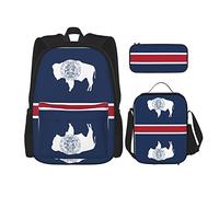Conjuntos de mochila Mochila escolar de 3 piezas Estudiantes Adolescentes (Bandera del estado de Wyoming) Bolsa de libros + Bolsa de almuerzo + Estuche de lápices Mochila linda Trabajo universitario