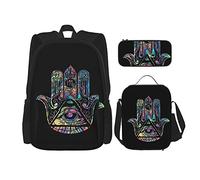 Conjuntos de mochila Mochila escolar de 3 piezas Estudiantes Adolescentes (Illuminati Fatima Hamsa All Seeing Eye) Mochila + Bolsa de almuerzo + Estuche para lápices Mochila linda Trabajo universita