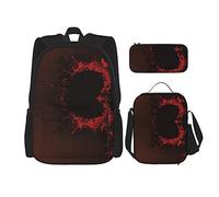 Conjuntos de mochila Mochila escolar de 3 piezas Niñas Adolescentes (Classic Horror Blood Splatter Black Red) Bolsa de libros + Bolsa de almuerzo + Estuche de lápices Mochila linda Universidad Traba
