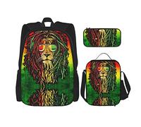 Conjuntos de mochila Mochila escolar de 3 piezas Niñas Adolescentes (cool Reggae Rasta Flag Lion) Mochila + Bolsa de almuerzo + Estuche para lápices Mochila linda Trabajo universitario Gimnasio Send