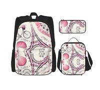 Conjuntos de mochila Mochila escolar de 3 piezas Niñas Adolescentes (Torre Eiffel de París rosa) Mochila + Bolsa de almuerzo + Estuche para lápices Mochila linda Trabajo universitario Gimnasio Sende