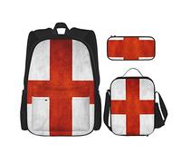 Conjuntos de mochila Mochila escolar de 3 piezas Niños Adolescentes (bandera vintage de St George's Cross England) Bolsa de libros + Bolsa de almuerzo + Estuche de lápices Mochila linda Trabajo univ