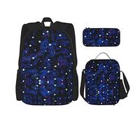 Conjuntos de mochila Mochila escolar de 3 piezas para niños y adolescentes (Galaxy Stars Magic Glow In The Dark) Mochila para libros + Bolsa para el almuerzo + Estuche para lápices Mochila linda Uni