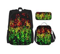 Conjuntos de mochilas escolares 3 piezas Adolescentes Estudiantes (Rasta Reggae Music) Bolsa de libros + Bolsa de almuerzo + Estuche de lápices Mochila linda Trabajo universitario Gimnasio Senderism