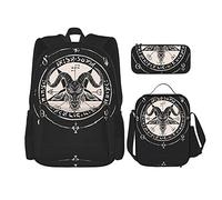 Conjuntos de mochilas escolares 3 piezas Estudiantes Adolescentes (Cabeza de cabra satánica Baphomet con signo del tercer ojo) Bolsa de libros + Bolsa de almuerzo + Estuche de lápices Mochila linda