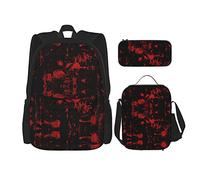 Conjuntos de mochilas escolares 3 piezas Estudiantes Adolescentes (Classic Horror Blood Splatter Black Red) Bolsa de libros + Bolsa de almuerzo + Estuche de lápices Lindo Trabajo universitario Gimna