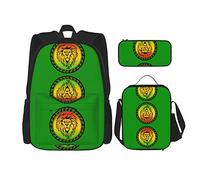 Conjuntos de mochilas escolares 3 piezas Estudiantes Adolescentes (Rasta Lion Jamaican Reggae Flag Green) Bolsa de libros + Bolsa de almuerzo + Estuche para lápices Lindo Trabajo universitario Gimna