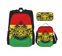 Conjuntos de mochilas escolares 3 piezas Estudiantes Adolescentes (Reggae Rasta Flag Lion) Bolsa de libros + Bolsa de almuerzo + Estuche para lápices Mochila linda Trabajo universitario Gimnasio Sen