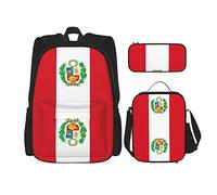 Conjuntos de mochilas escolares 3 piezas Niños Adolescentes (Bandera de Perú) Bolsa de libros + Bolsa de almuerzo + Estuche de lápices Lindo Trabajo universitario Gimnasio Senderismo Pesca Bolsa de