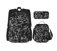 Conjuntos de mochilas escolares 3 piezas para niñas adolescentes (calaveras fantasmas y llamas) Bolsa de libros + Bolsa de almuerzo + Estuche para lápices Mochila linda Trabajo universitario Gimnasi