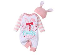 Conjuntos de Pascua para bebé, niño y niña, Ropa para recién Nacido, 2 Piezas a Rayas, mi Primera Pascua, Mono de Manga Larga, Conjunto de Sombrero#A