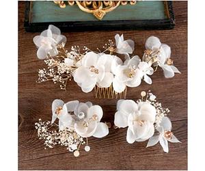 Conjuntos de peine y pasador con flores de crepé inmortales blancas, tocados de novia, accesorios para el cabello de novia