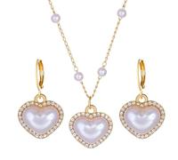 Conjuntos De Perlas Culturadas Africanas Rojo Colgante Necklace Teardrop Pearl Dangling Earrings Cubic Zirconia Pearl Wedding Jewelry Set For Bridal Women Bridesmaids & Br Y Conjuntos Indios (P, One