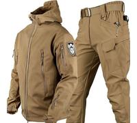 Conjuntos de pesca para hombre, de invierno, con piel de tiburón, de forro suave, polar, grueso, para montañismo, camping, tácticos, de entrenamiento, impermeables - Jacquard||Talla L