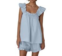 Conjuntos de Pijama para Mujer, Conjuntos de 2 Piezas, Ropa de Dormir sin Mangas, Top Corto con Volantes y Pantalones Cortos Casuales, Ropa de Estar por casa. Mujer Pantalones Cortos Hombre Baratos
