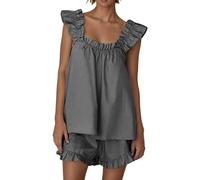 Conjuntos de Pijama para Mujer, Conjuntos de 2 Piezas, Ropa de Dormir sin Mangas, Top Corto con Volantes y Pantalones Cortos Casuales, Ropa de Estar por casa. Mujer Pantalones Cortos Hombre Baratos