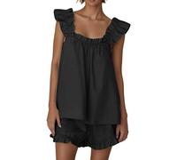 Conjuntos de Pijama para Mujer, Conjuntos de 2 Piezas, Ropa de Dormir sin Mangas, Top Corto con Volantes y Pantalones Cortos Casuales, Ropa de Estar por casa. Mujer Cortos