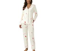 Conjuntos de pijama para mujer, pijamas mujer primavera otoño invierno manga larga pantalones bonito cárdigan ropa para el hogar traje casual solapa botón estampado ropa de descanso de dos piezas