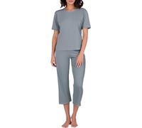 Conjuntos de pijamas para mujer, ropa interior de verano para mujer, cuello redondo, camisas de manga corta, brasier integrado, pantalones recortados, conjuntos lisos, ropa de descanso cómoda, trajes